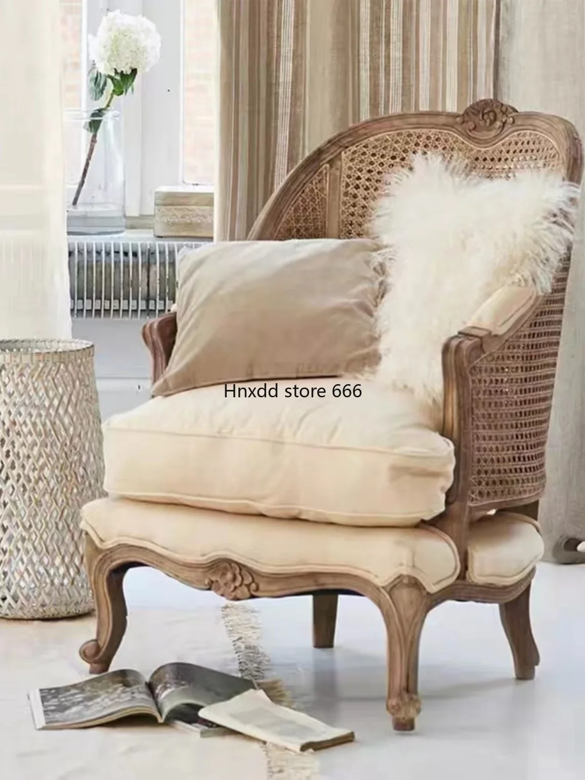Villa solid wood fabric sofa French living room leisure sofa image 2