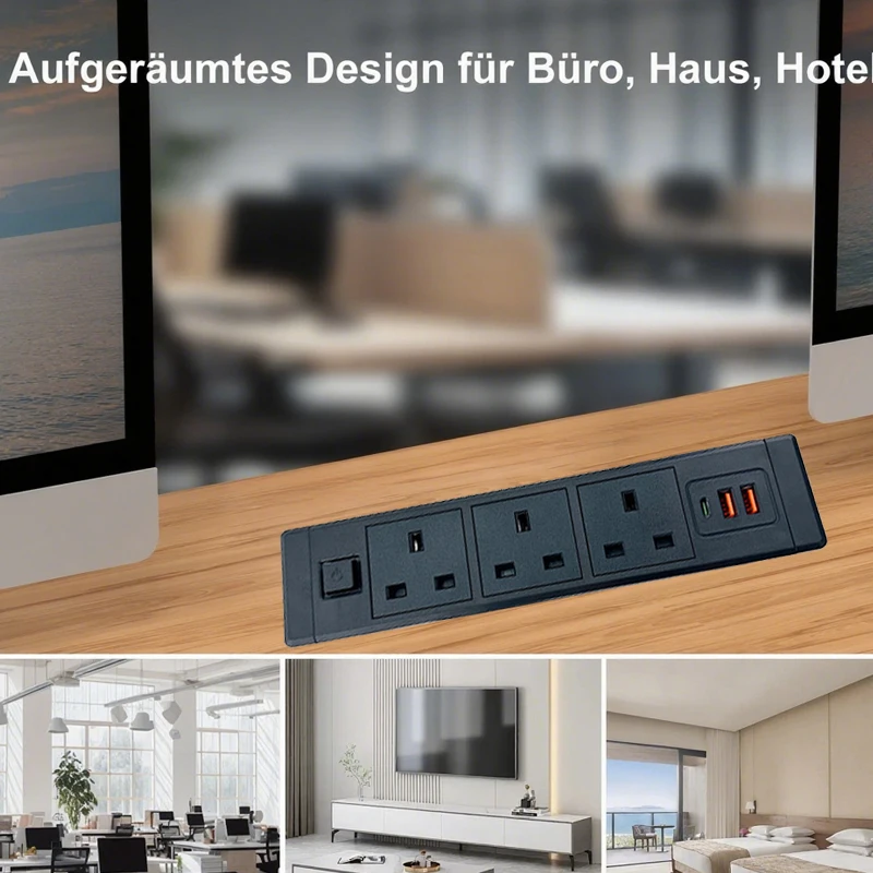 Built-in Desktop Hidden Outlets Socket UK SG Concealed Socket with USB Type-c Power Extension Electric AC110 250V for Furniture