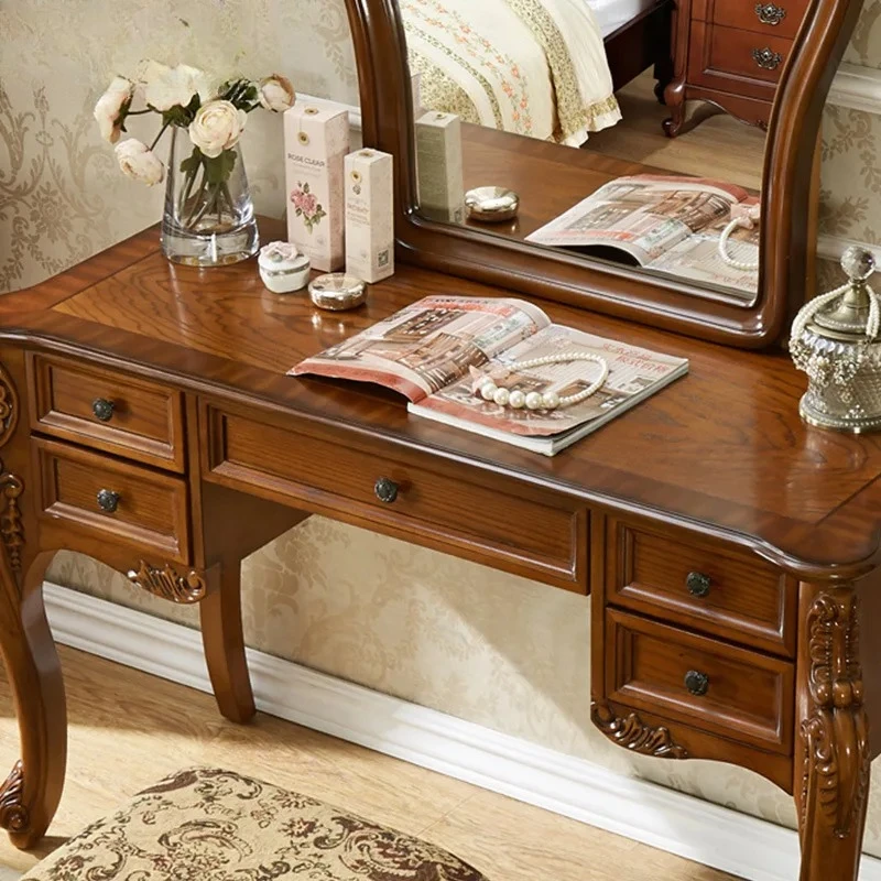 Solid wood dresser retro makeup table bedroom desk storage cabinet integrated