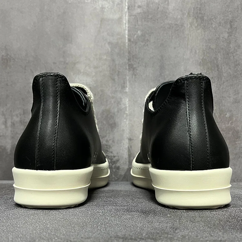 Men's Casual Shoes Leather Women Sneaker Jumbo Lace Up Luxury Trainers Platform High Street Autumn Flats Black White Sneakers - view 5