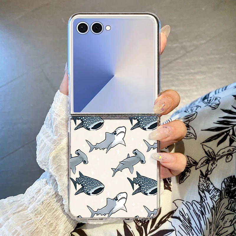 Seestern-Cartoon-Hai-klare Handyhülle für Samsung Galaxy Z Flip 7, 6, 4, 5, 3, 5G, stoßfeste, faltbare Hartschale für Samsung Z Flip6