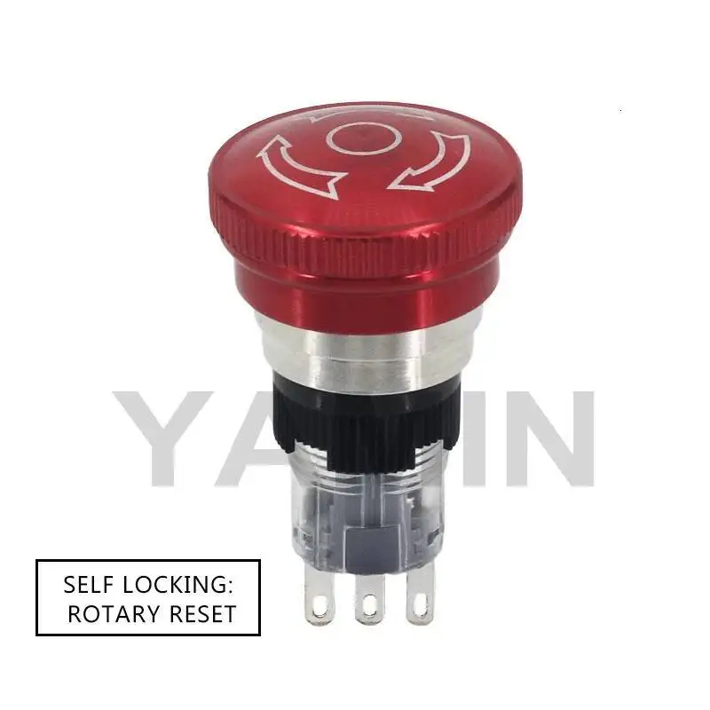 16/19/22 millimetri di Metallo Pulsante di Arresto di Emergenza Interruttore 3 Spilli In Acciaio Inox Fungo Rosso Testa -Lock Tipo di Latch