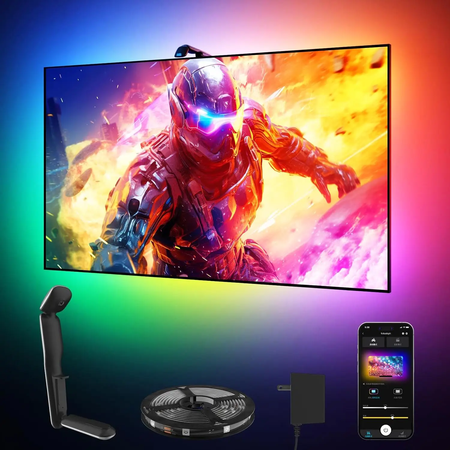 Tira de luces LED RGB para TV de 32-50', sincronización de música con control por aplicación, retroiluminación inteligente de 10,5 pies con cámara