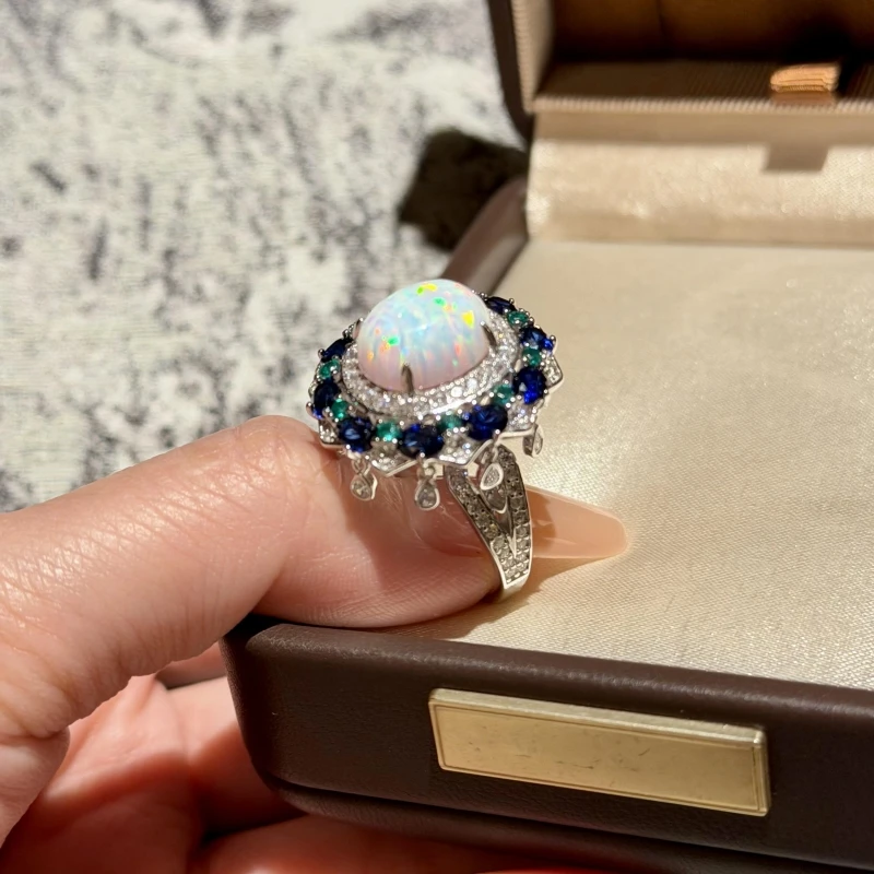 Bellux Jewelry Palace Style Artificial Colorful Opal Rings S925 Silver Gold Plated Top Material Beautiful Vintage Ring for Women