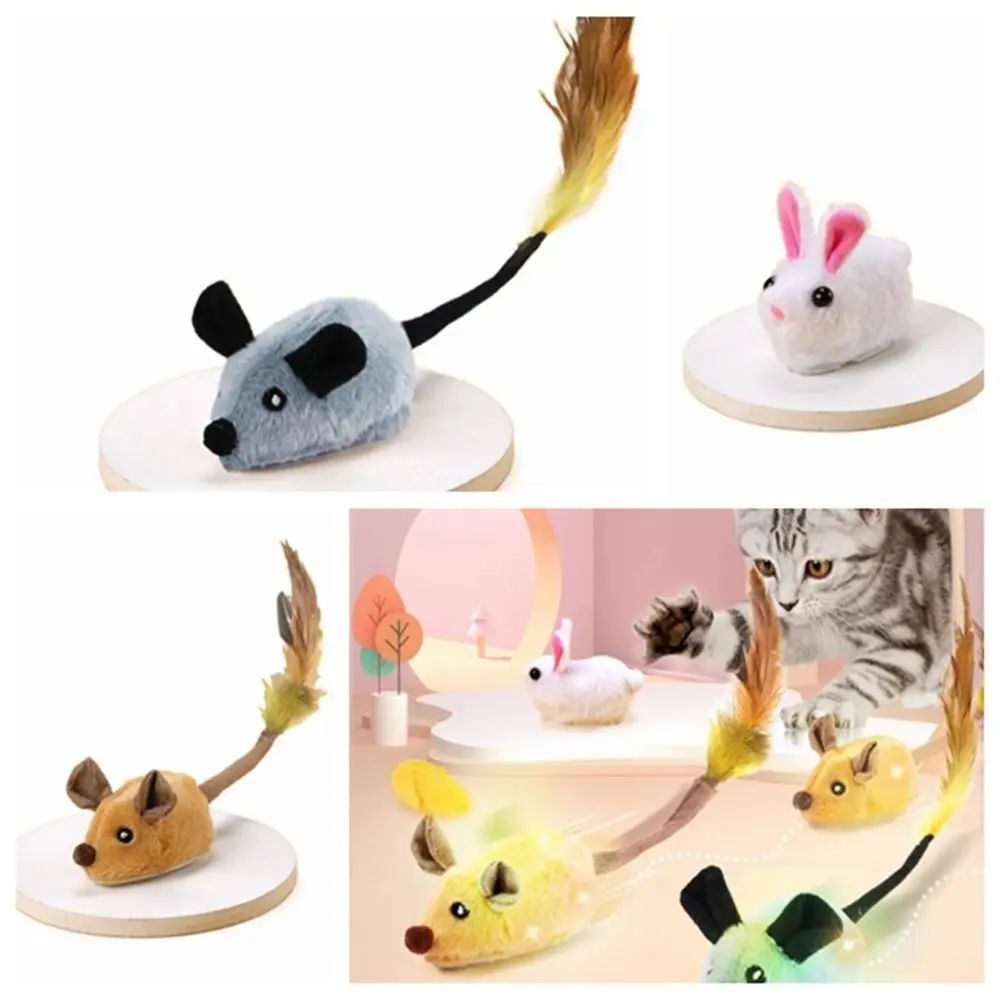 Interactive Electric Mice Cat Toy Random Walking with Feather Smart Running Mouse Toy Simulation Mice Plush Cat Baby