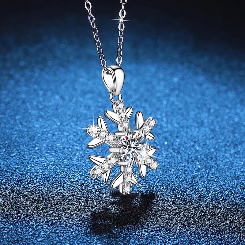 D Color Moissanite Necklace Pendant Fashion Bright Snowflake Necklace 1 Carat Silver Necklace Women's Platinum PT950 Mark