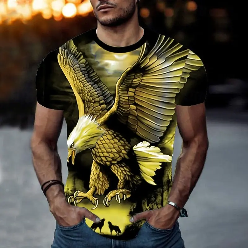Herren-T-Shirt mit Tiermotiv, Adler, kurzärmelig, 3D-Druck, Rundhalsausschnitt, Sportmode, Sportbekleidung, Freizeit, Alltag – Detail 4