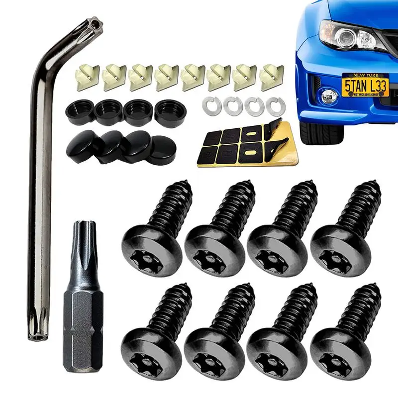 Auto Number Plate Fastener Cap Covers Kit Automotive Black License Plate Screws Rustproof Anti Theft Self Tapping Screws For Car