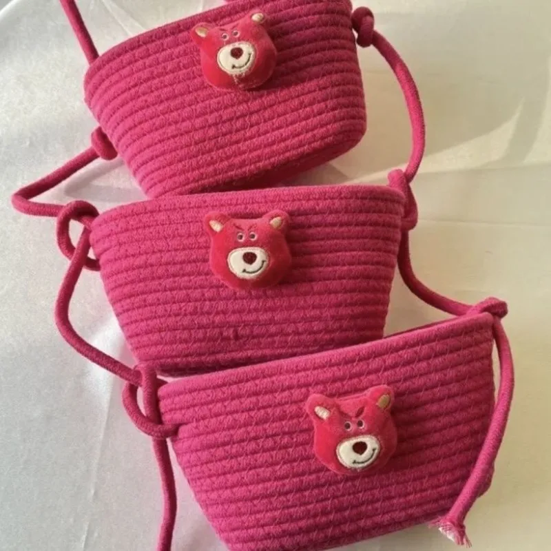 

Disney Cute Cartoon Lotso Three-Layer Creative Sundries Cotton Rope Wall Mounted Storage Woven Hanging Basket for Home Use