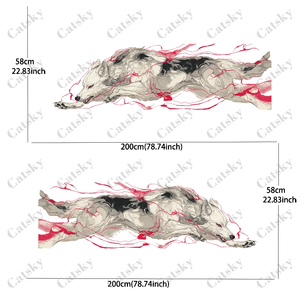 CATSKY.2pcs.Cool Ancient Style Ink Wash & Modern Illustration Combined (Red & Black Animal) Car Wrap Sticker (Decorative & Scrat