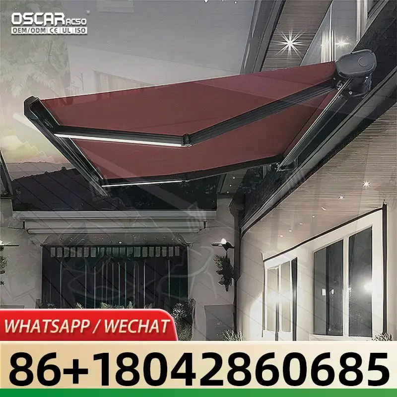 

Наружный моторизованный навес с электрическим дистанционным управлением, складной конструкцией и LED-подсветкой для балкона и патио