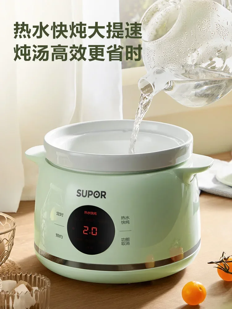 220V Ceramic Electric Stewpot with Automatic Soup and Porridge Cooking Function for 1-2 Persons