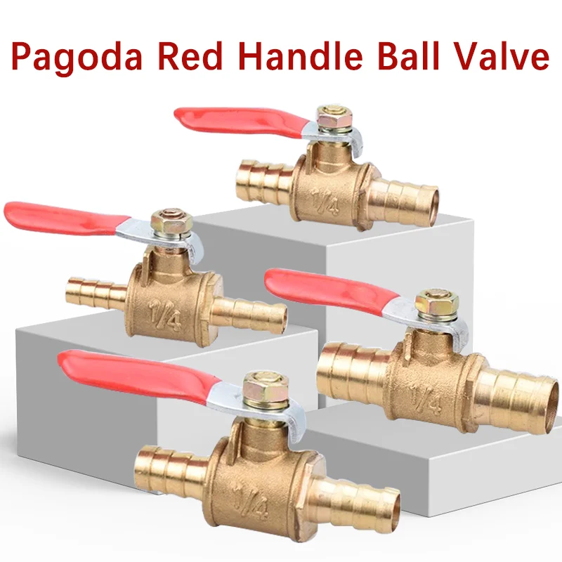 10pcs Red Handle Valve 6/8/10/12mm Hose Barb Inline Valve Brass Water Oil Air Gas Fuel Line Ball Valve Pipe Fittings