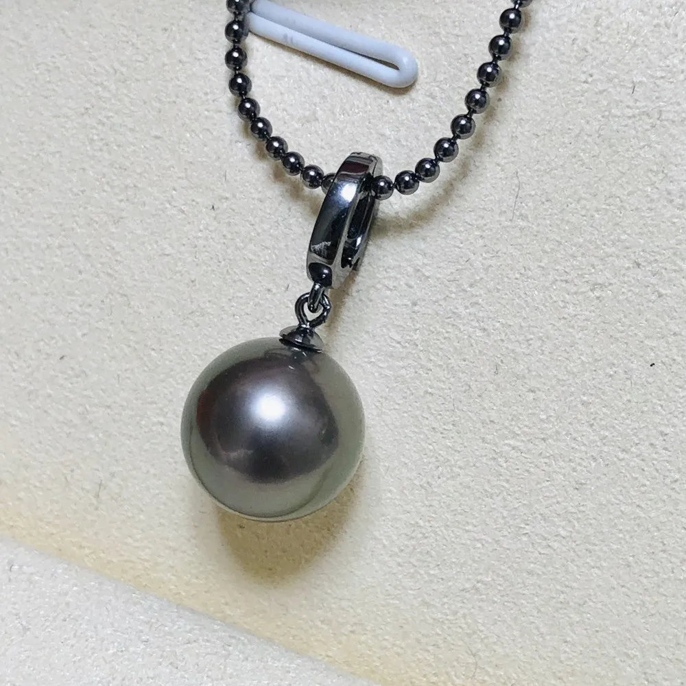 DIY Pearl Accessories S925 Sterling Silver Pendant Empty Holder Black Buckle Necklace Pendant Fit 9-13mm Round D217