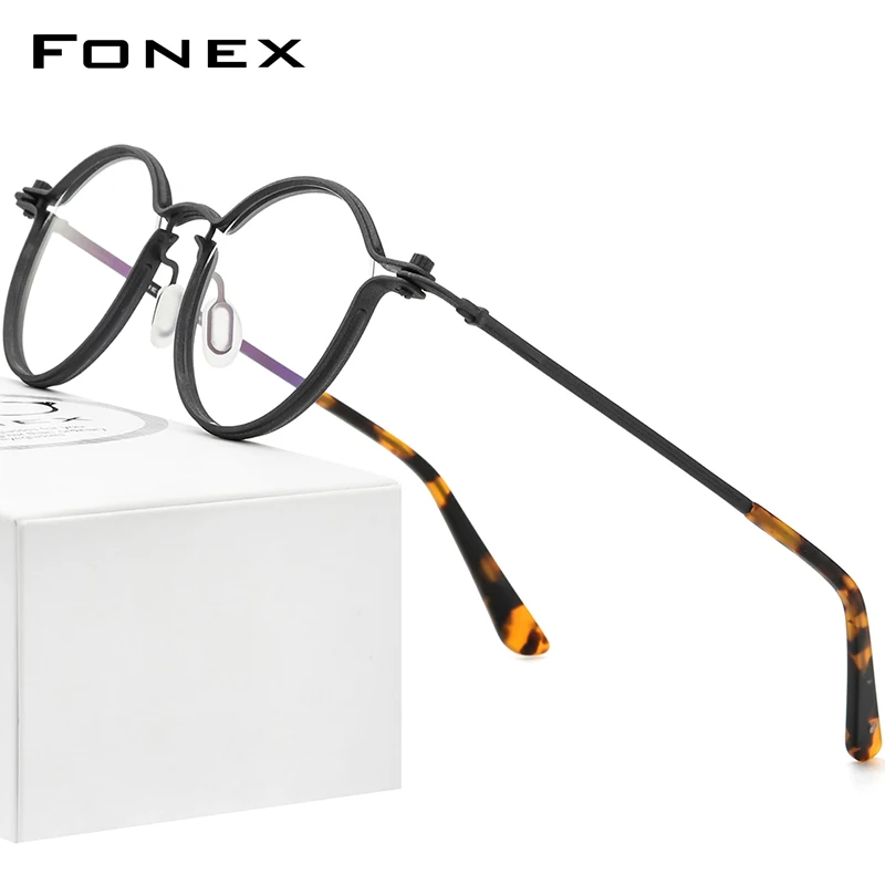 

FONEX Alloy Glasses Frame Men Retro Vintage Round Eyeglasses 2024 New Women Korean Screwless Eyewear F1029