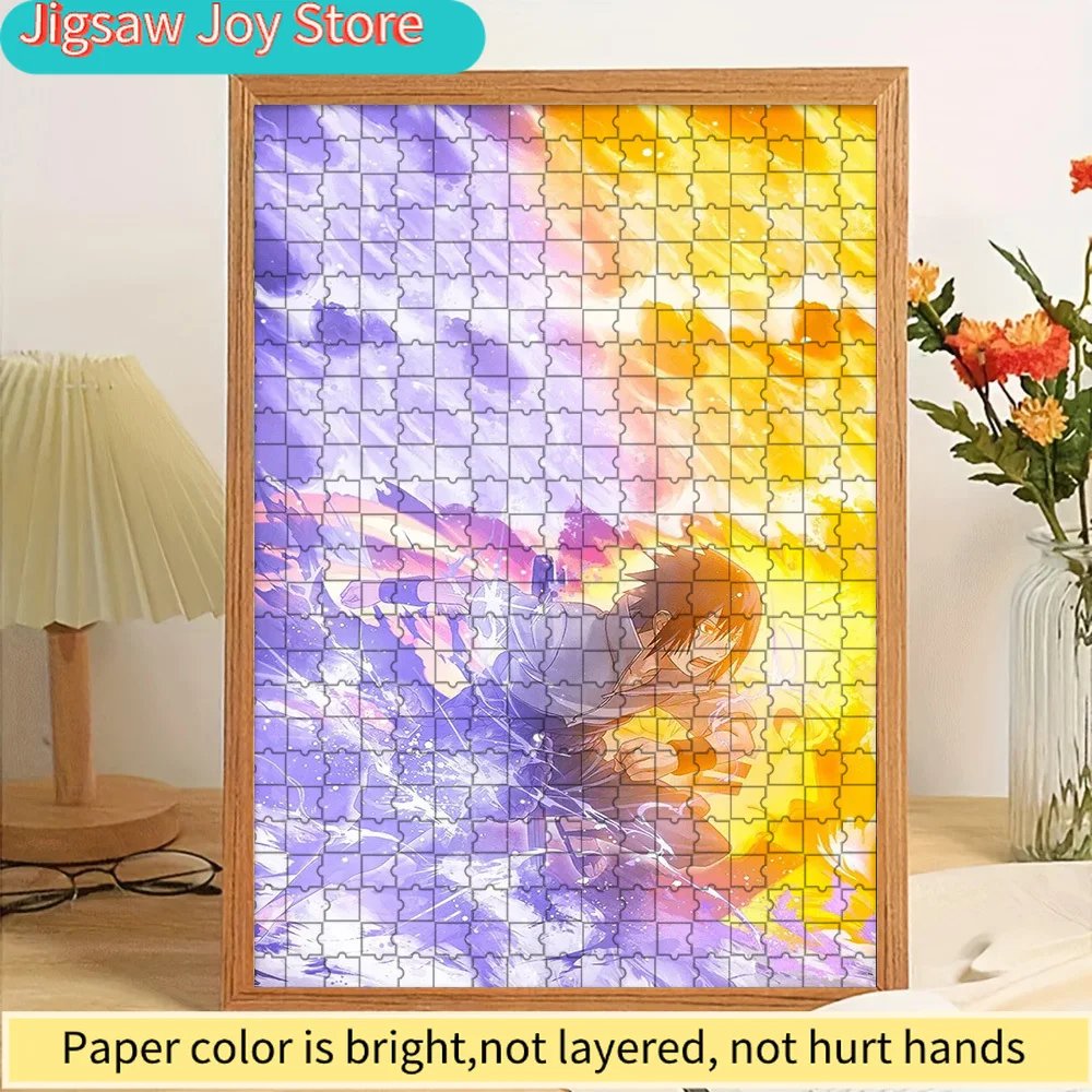 

Пазл из бумаги с изображением Саске Учихи из аниме «Наруто», сцена с фиолетово-желтыми чакрами, премиум-качество, высококачественная печать, гладкие детали без заусенцев