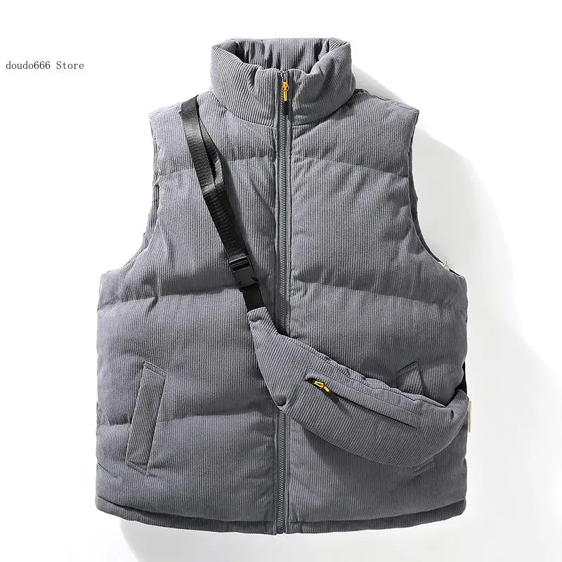 Winter Vest Fashion Harajuku Sleeveless Men\'s Warm Thickened Jacket Backpack Corduroy Men\'s Casual Jacket