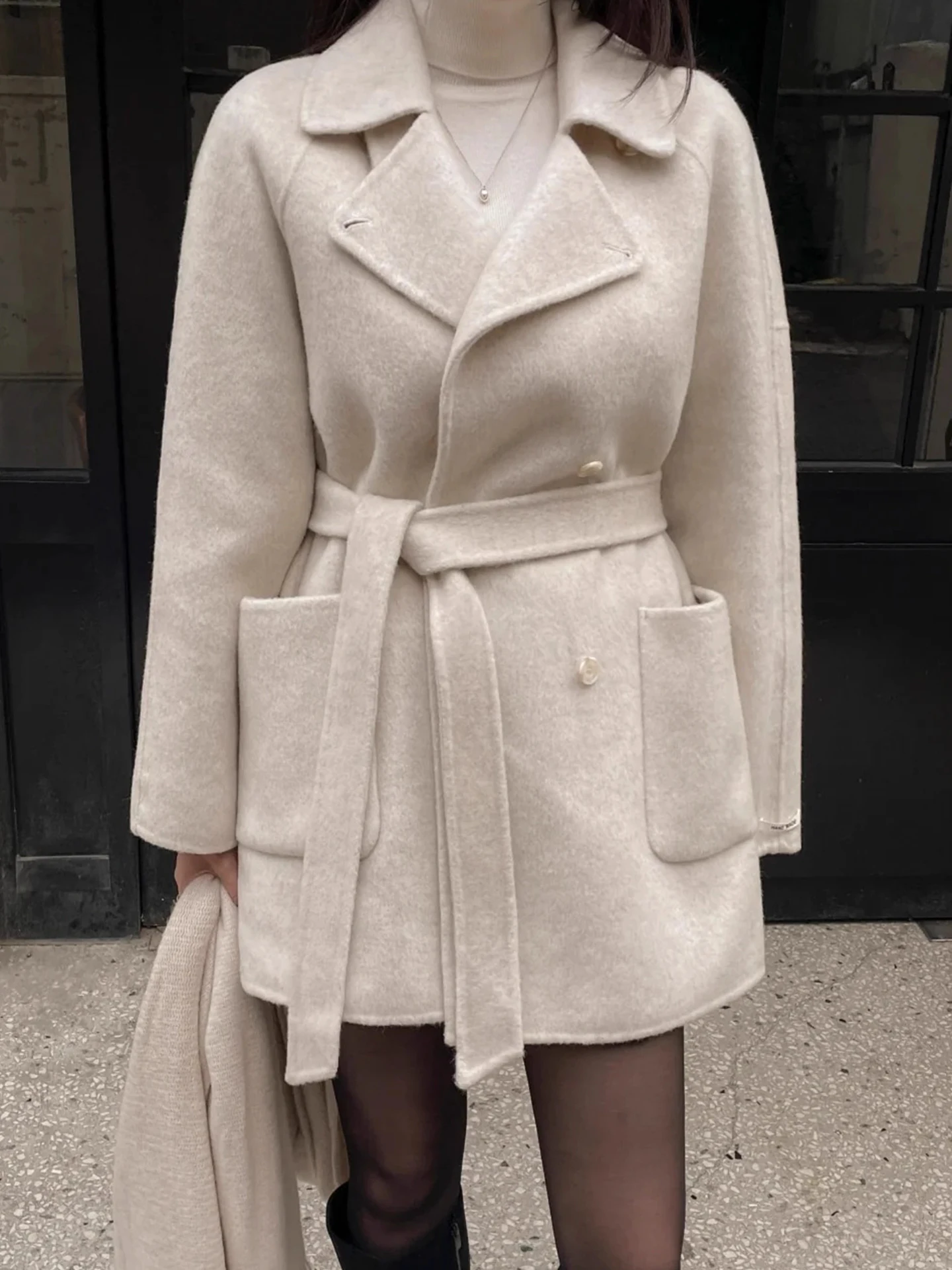 

Hebe Sle Pure Color шерстяное пальто двубортное свободное длинное женское верхнее белье корейская версия для поездок на работу Long Sve irt