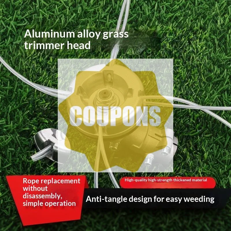 Universal Aluminum Grass Trimmer Head with 4 Lines Brush Cutter Head Thread Nylon Grass Cutting Line Head for Lawn Mower Silver