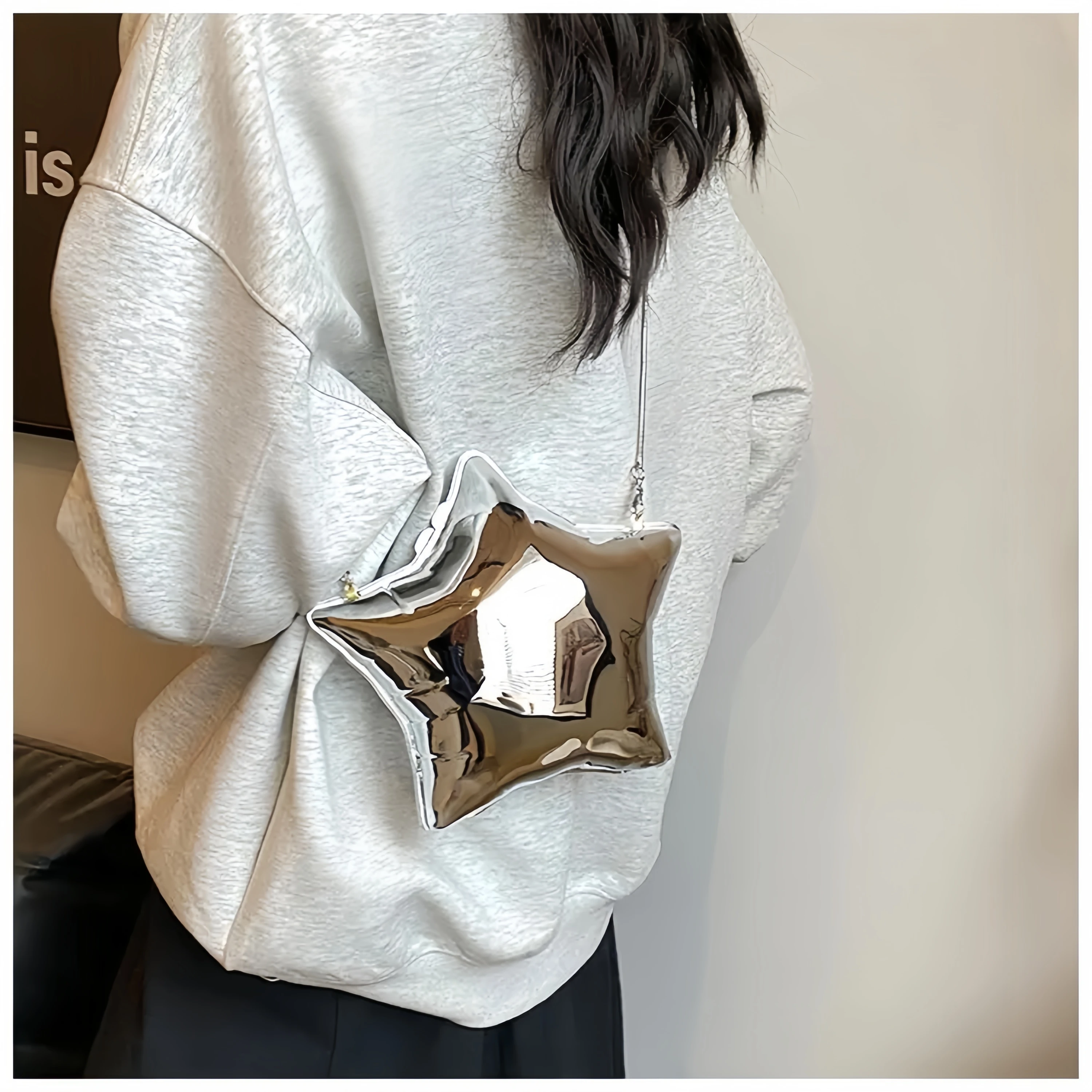 Nice design Gold And Silver Chain Women's Evening Bags 2024 New Bright Face Five Pointed Star Shoulder bag Funny Party Bag