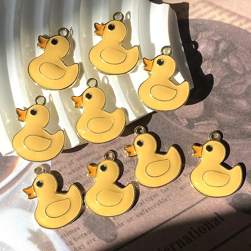 10pcs Original Enamel Small Yellow Duck Alloy Charms Cute Cartoon Animal Metal Pendant For Earring Necklace DIY  Jewelry Make