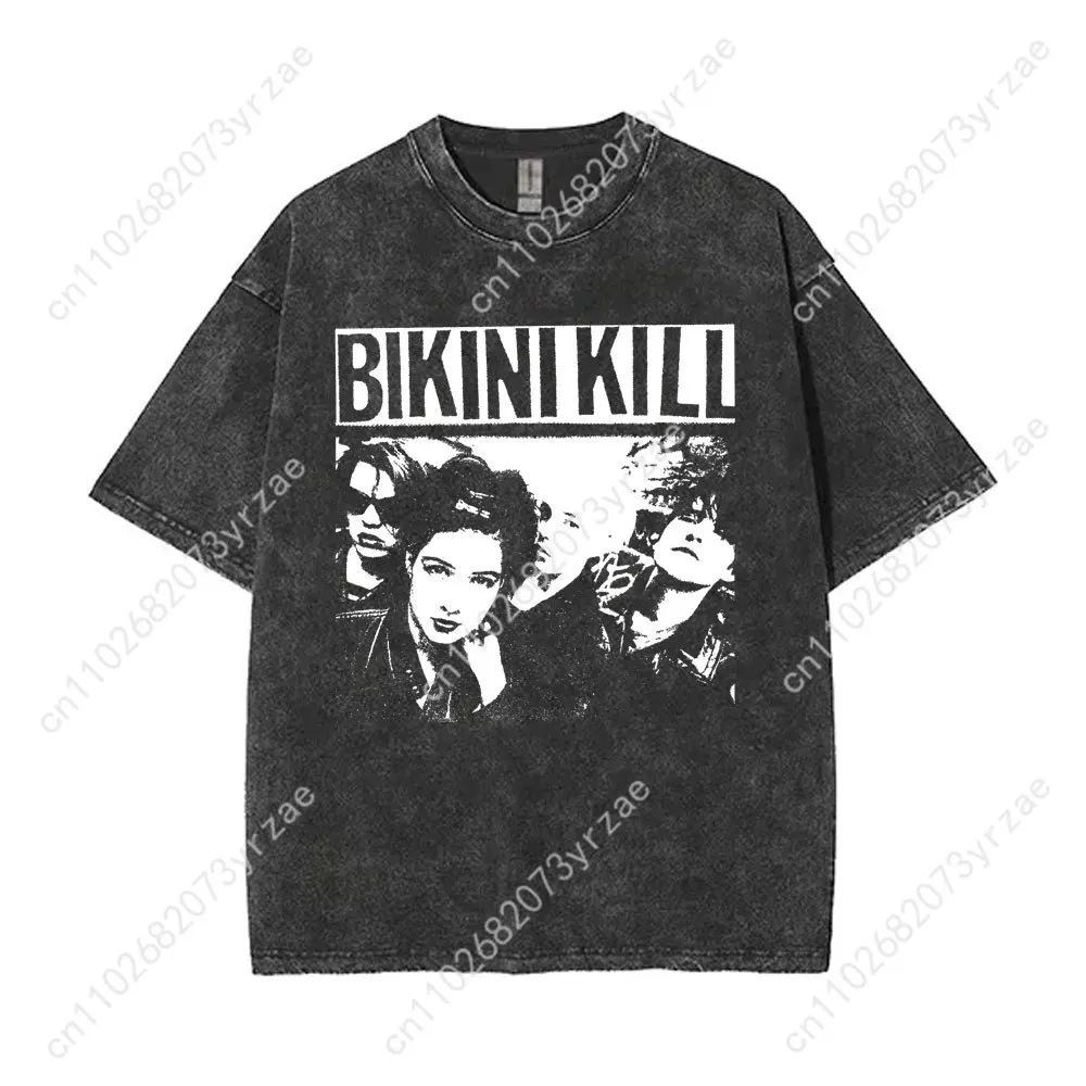 ビキニキルレトロウォッシュ Tシャツ男性女性高品質ヴィンテージ Tシャツ綿半袖ファッション Tシャツソフト通気性トップス