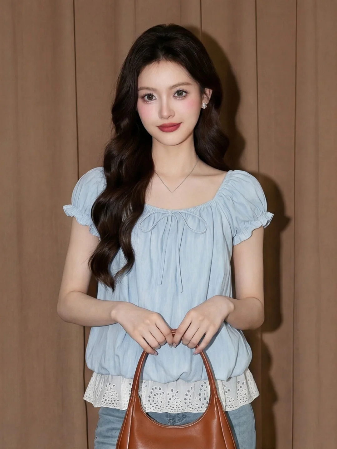 

French Style Bubble Sleeve Shirt Gentle Wind Beautiful Unique Small Top Summer 2026 Women's Fashion Short Sleeve round Neck