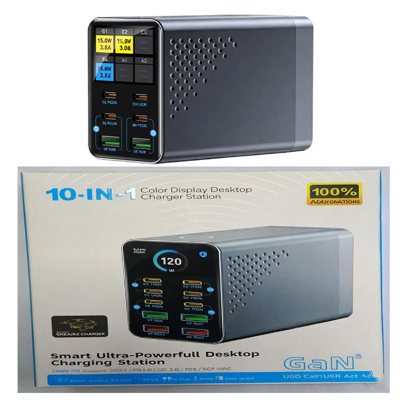 140W GaN Charger with Smart Digital Display, PD 3.0 Fast Charger, Multi-Port USB Charging Station for Laptop, Phone & Tablet