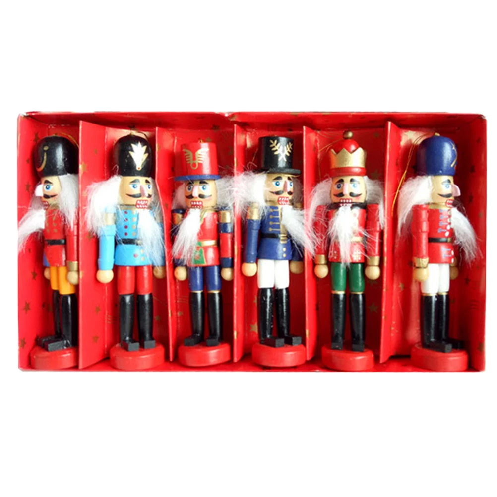 

6Pcs Nutcracker Wooden Soldier Xmas Decor Premium Wood Cloth Material Long Term Use Creative Ornament Home Party