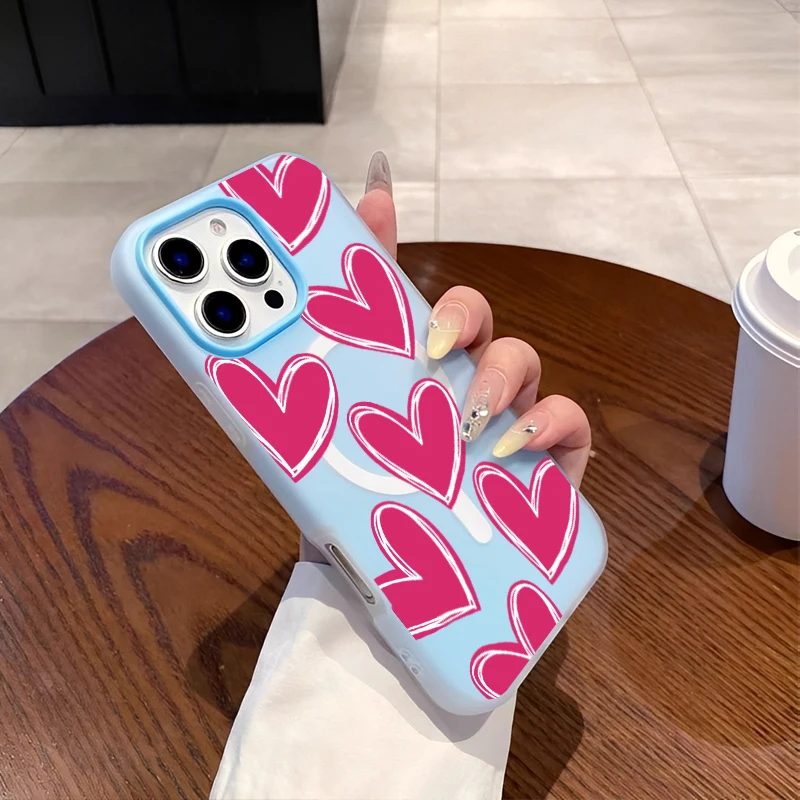 マグネットファッション トレンド シンプル ガーリッシュ ハート フルスクリーン ラブ スマホケース iPhone16 15 14 13 12 11PROMAX対応 シリコンケース カバー