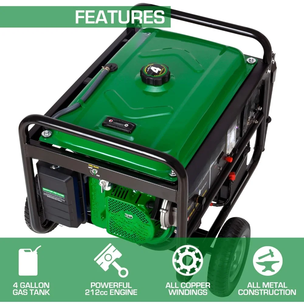 XP4850EH Generator-4850 Watt Gas  Start-Camping & RV Ready, 50 State Approved Dual Fuel Portable Generator, Green