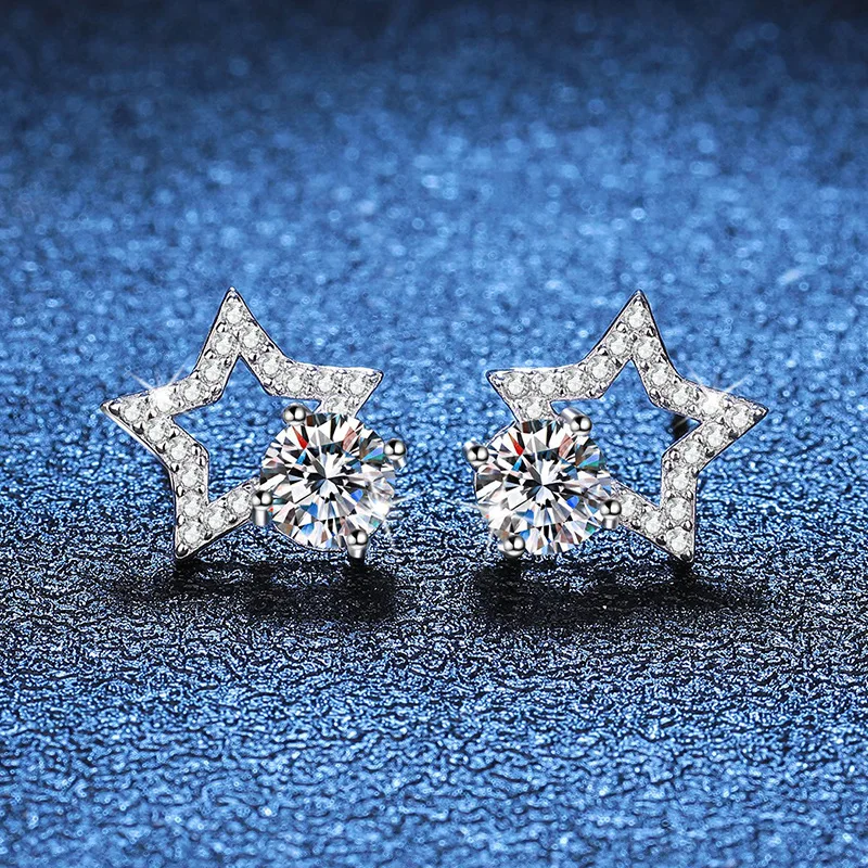 D Color Moissanite Stud Earrings Fashion Earrings Women's 1 Carat Moissanite Earrings Platinum PT950 Mark