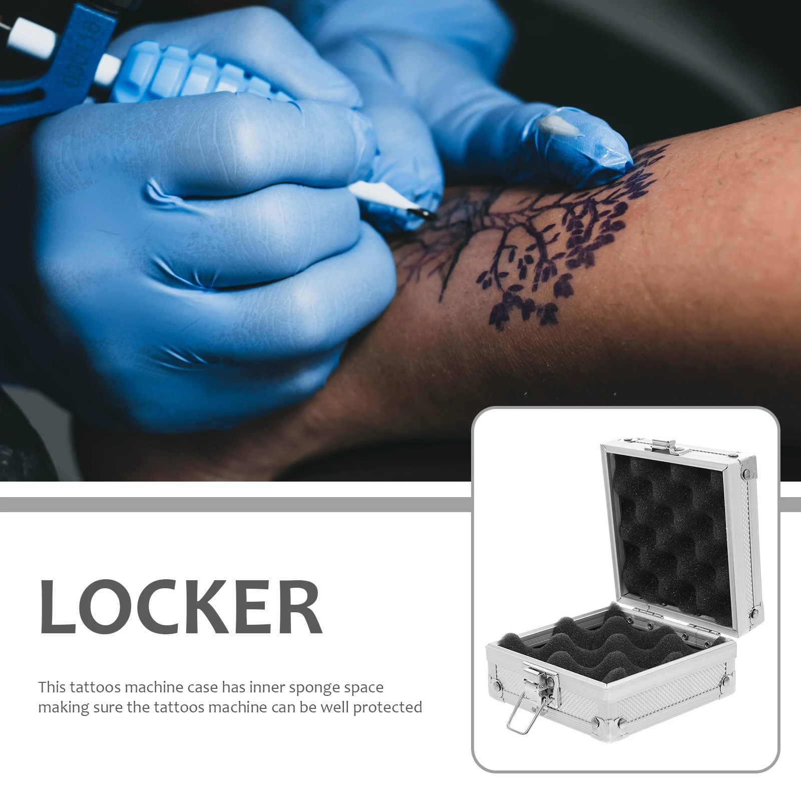 

Premium Tattooing Machine Box Reinforced Handle Secure Closure Storage Case Inner Sponge Protection Durable Silver For Tattoo