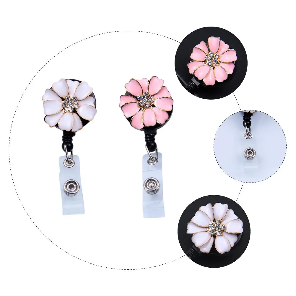 

2Pcs Badge Id Holders Flower Shape Retractable Clip for Nurses Office Staff Students Work Badges Accessories Name Tags Badge