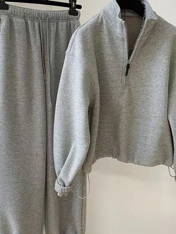 

Men's Thiened Fce Lined Casual Sportswear Set Winter Long Sve Hoodie Pants Two-Piece Set Oversize American Sle