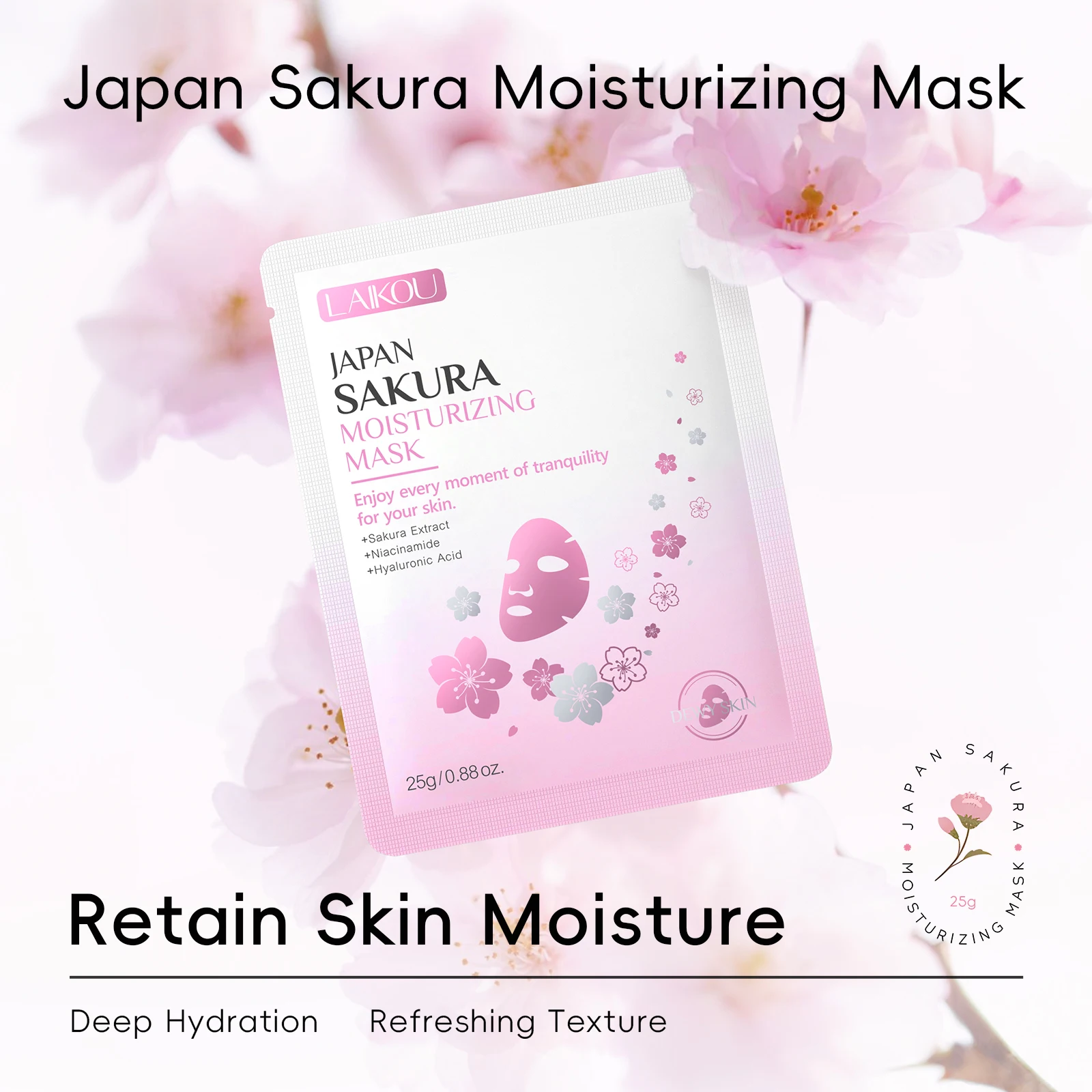 LAIKOU Japan Sakura Moisturizing Facial Mask Sheet 20 Pcs, Holiday Skincare Gift for Women, Deep Hydrating Face Masks to Smooth
