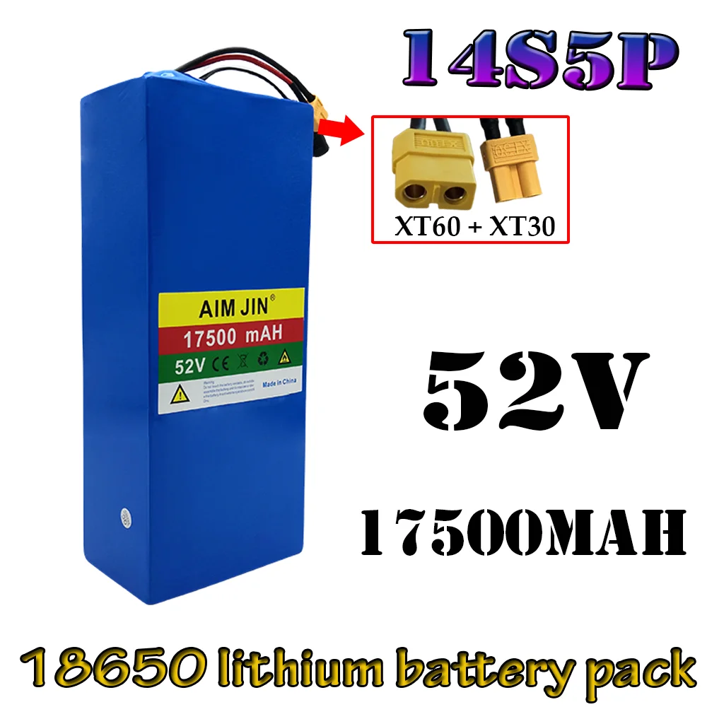 

52V 18650 Lithium Battery Pack 17.5Ah 14S5P for Balance Car Electric Bicycle Scooter Tricycle Built-in BMS