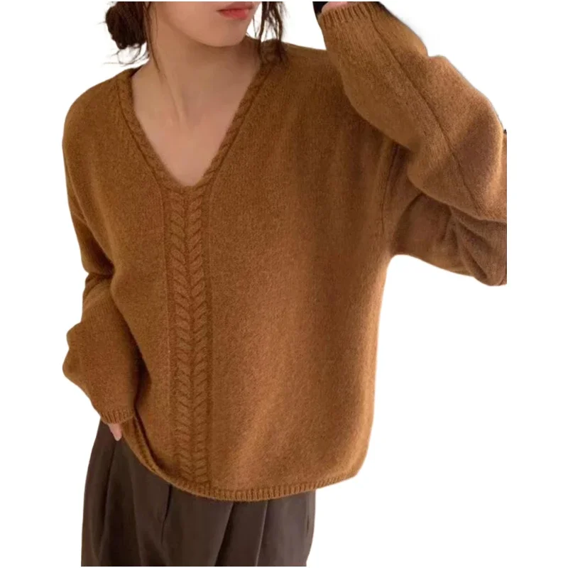 

Lazy Wind Soft Waxy Twist Pullover for Women's Autumn and Winter New Design Loose Knitted Sweater for Women