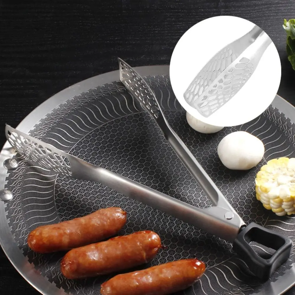 

Multipurpose Stainless Steel Barbecue Clip Anti-scalding Hollow Head Bread Clamp Heat Resistant Long Handle Cooking Clip Kitchen