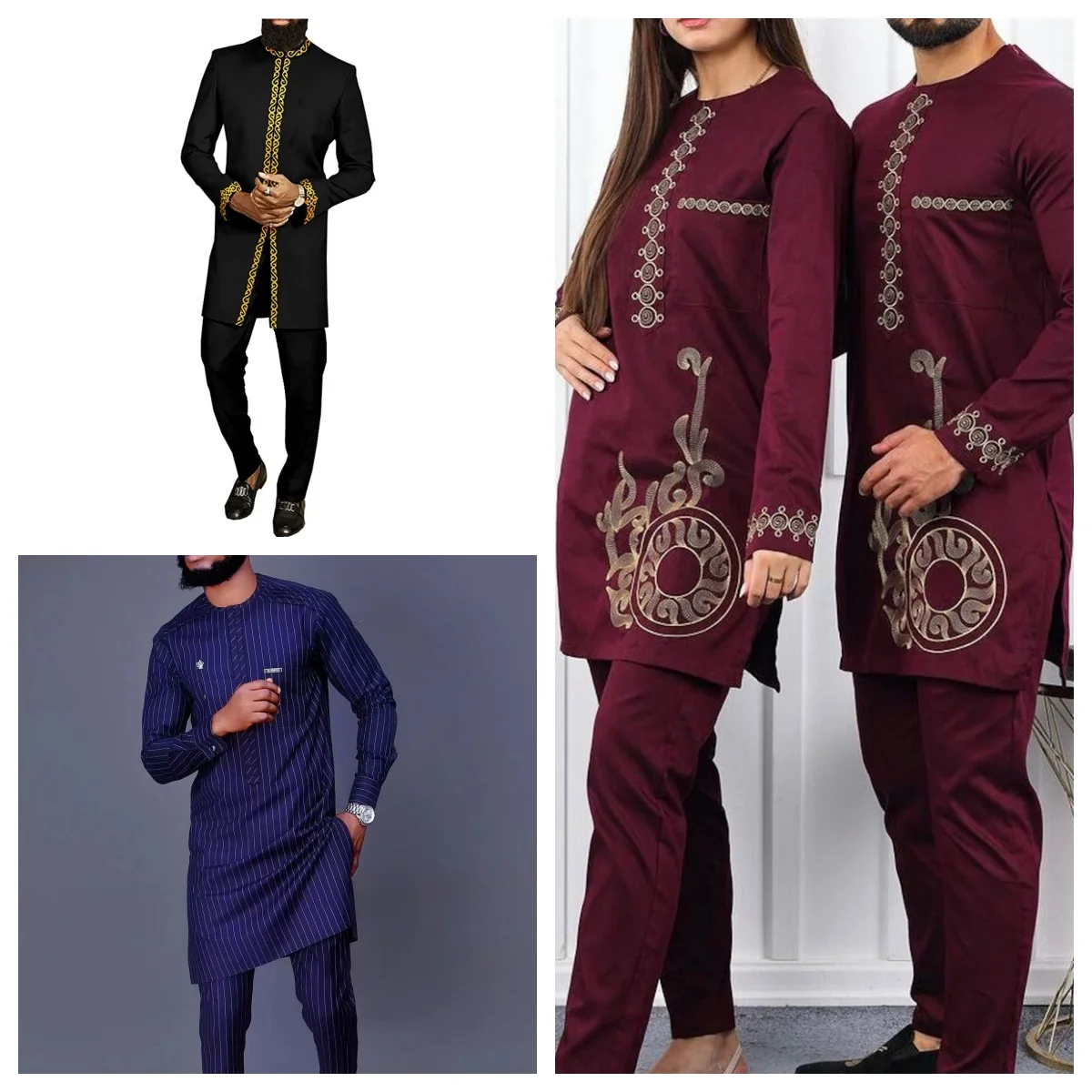 2024 New African Dress Men\'s Suit Groom Embroidered crewneck shirt and Pants 2-piece Birthday party festive suit