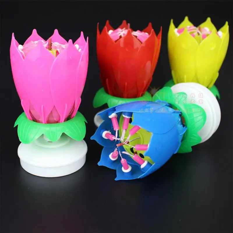 Musical Birthday Candle Rotating Lotus Birthday Candle Electric Birthday Cake Candles Flower Candle Reusable Birthday Candle