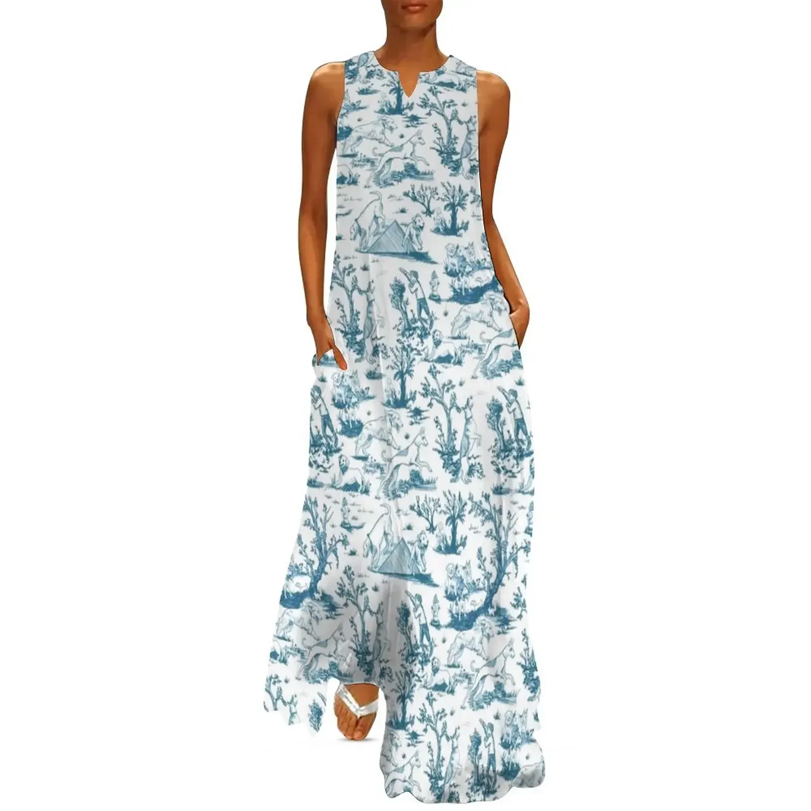 

Dog Park Toile de Juoy, Chintz Blue Long Dress summer women's dress 2025 party dresses women chic and elegant woman dress