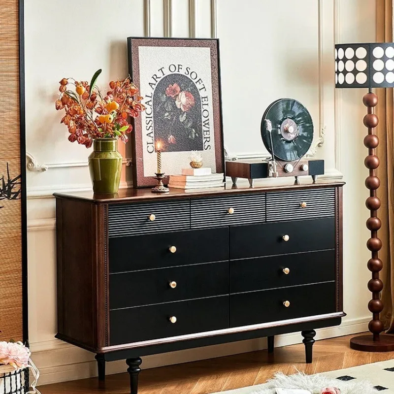 

American nine bucket solid wood Nordic modern living room locker bedroom simple bedside storage retro drawer porch