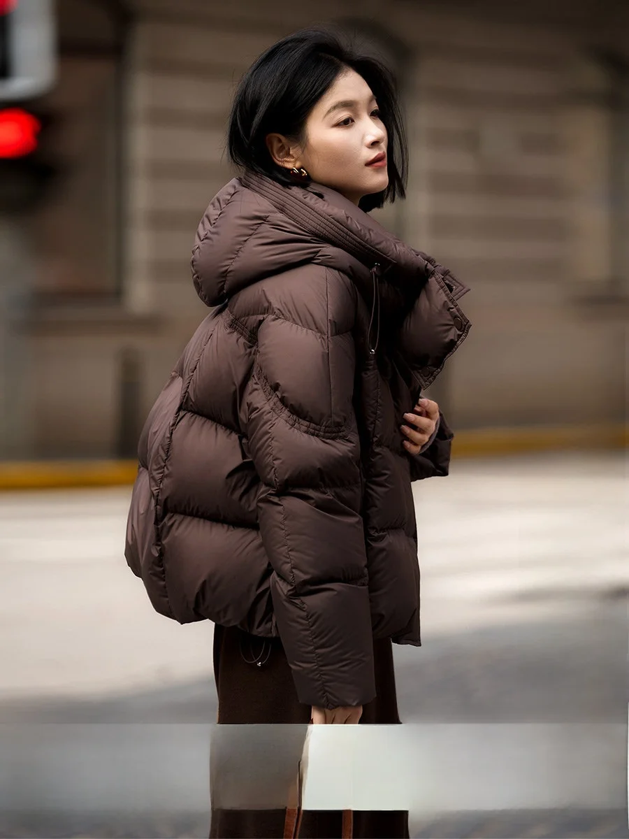 

Women's 95 down Hooded Jaet aphene Heating Thermal Cup Goose down Coat OL Sle Commute Faion Straight Cut Long Sve