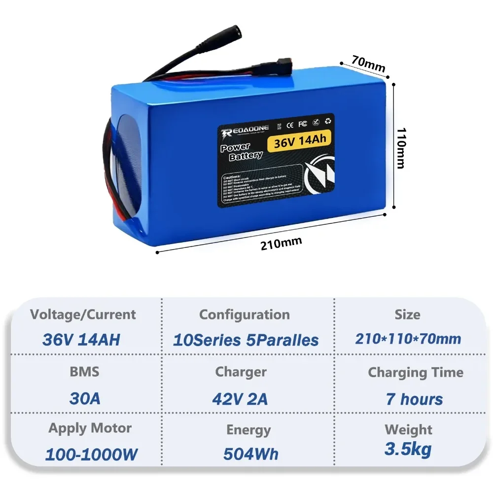 

36V 20Ah Lithium Battery for Electric Bike with XT60 Plug Long Range Commuting Pack Compatible with 250W 500W 750W Motors
