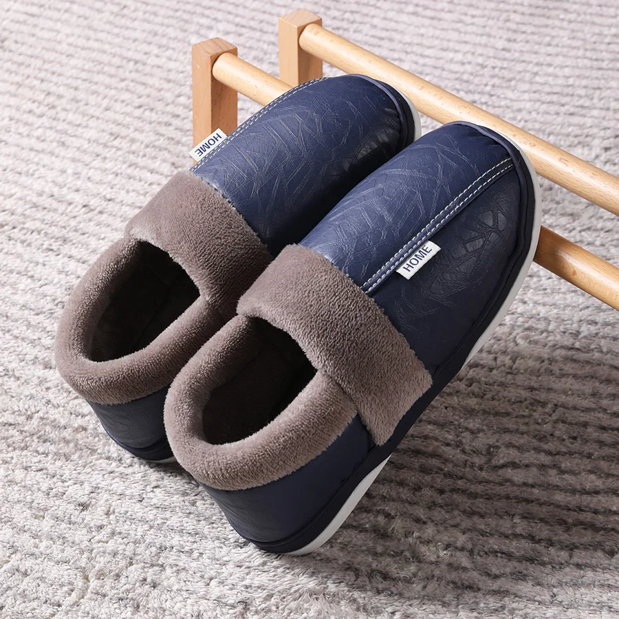 

Pmoiste Men Furry PU Boots Slippers Comfortable Soft Warm Designer Waterproof Living Room Shoes Winter Women Indoor High-quality