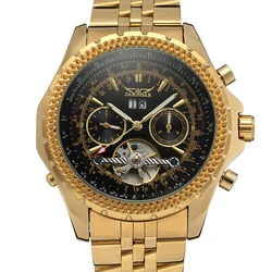 2022 Jaragar Top Brand Flying Series Golden Bezel Scale Dial Design Stainless Steel Mens Watch Top Luxury Automatic Mechanical