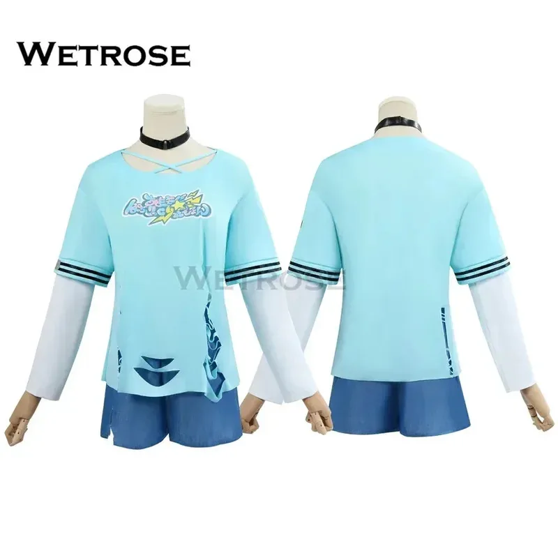 【Wetrosse】متوفر في المخزون زي Mizumiya Su التأثيري FLOW GLOW Holo Vtuber Hololive Dev Is Outfit Halloween مجموعة كاملة من الشعر المستعار