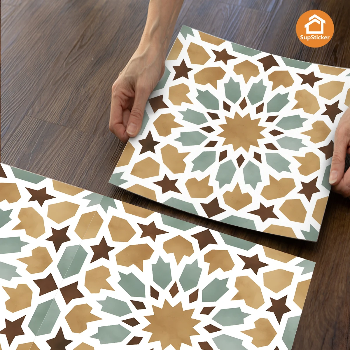 12/36 PCS Self - Adhesive Floor Decor Stickers, Moroccan Pattern Vinyl Tiles for Home Kitchen Bathroom Decoration