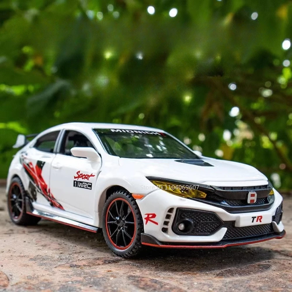 Scale 1:32 CIVIC TYPE-R Car Model Toy Doors Opened Music Light Pull Back Miniature Vehicle Models Deicast Metal Gifts for Kids